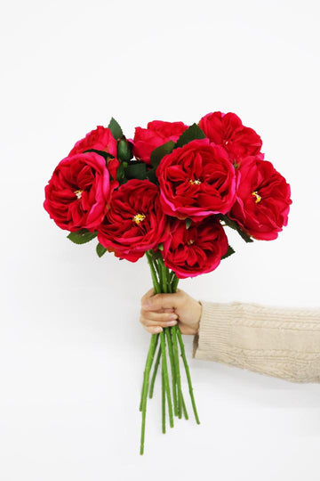 10 Artificial Silk Red Roses